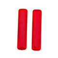 Pair of red rectangular door reflector panels with textured lens surfaces