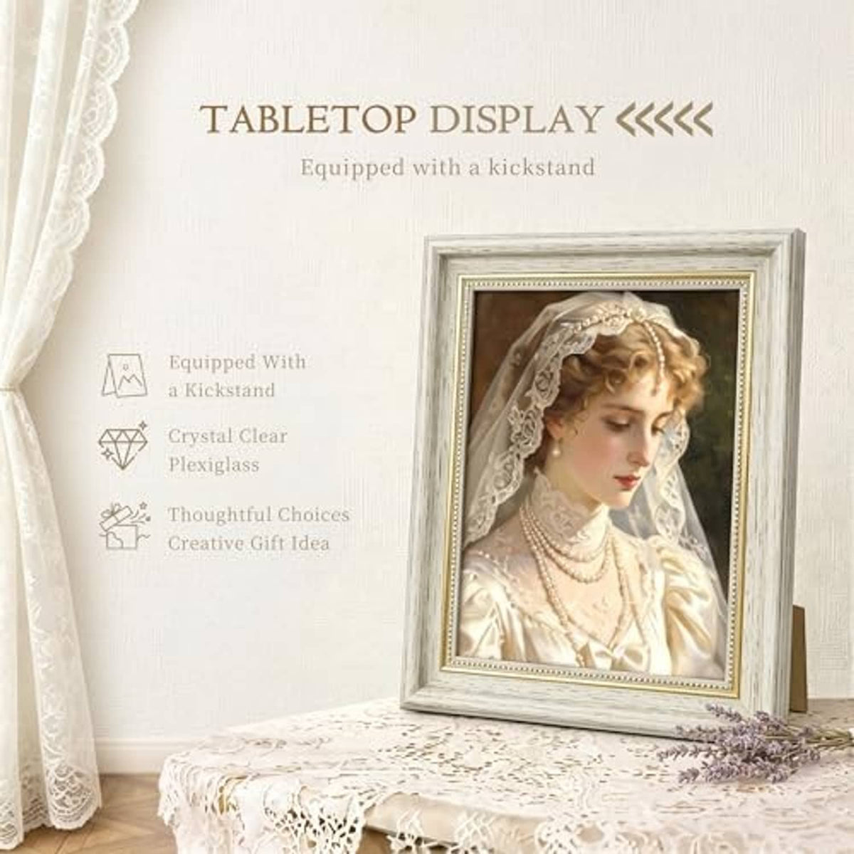Tabletop photo frame with easel kickstand and clear crystal plexiglass front