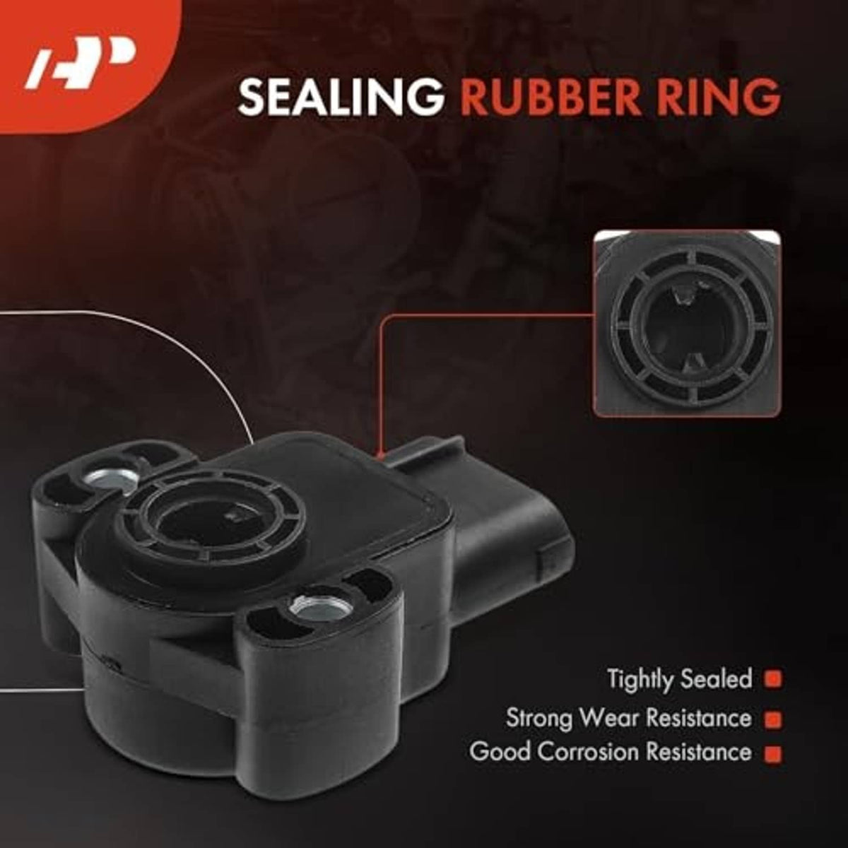 Black throttle position sensor with sealing rubber ring detail