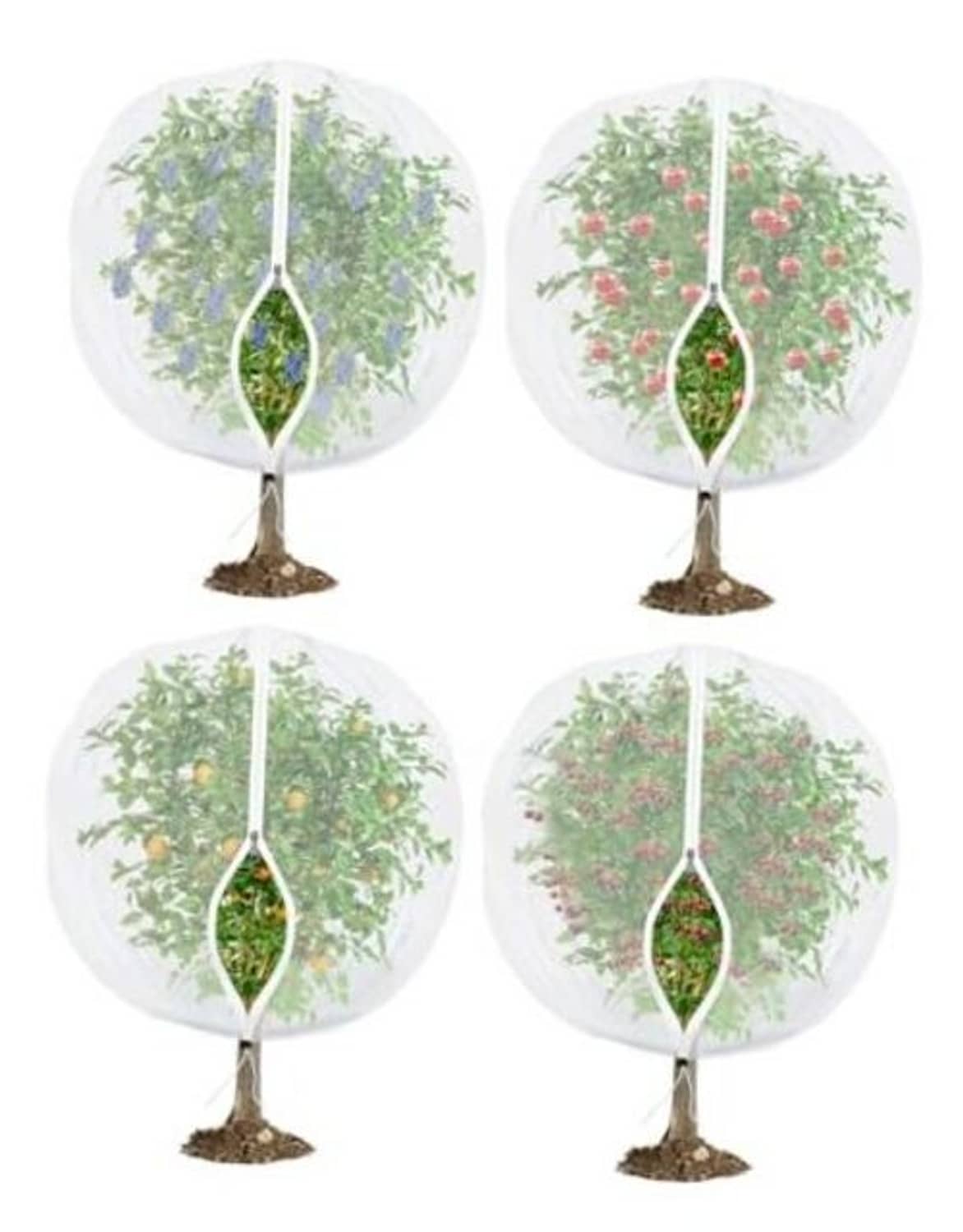 White mesh fruit tree netting cover with zipper and hanging stake, circular dome