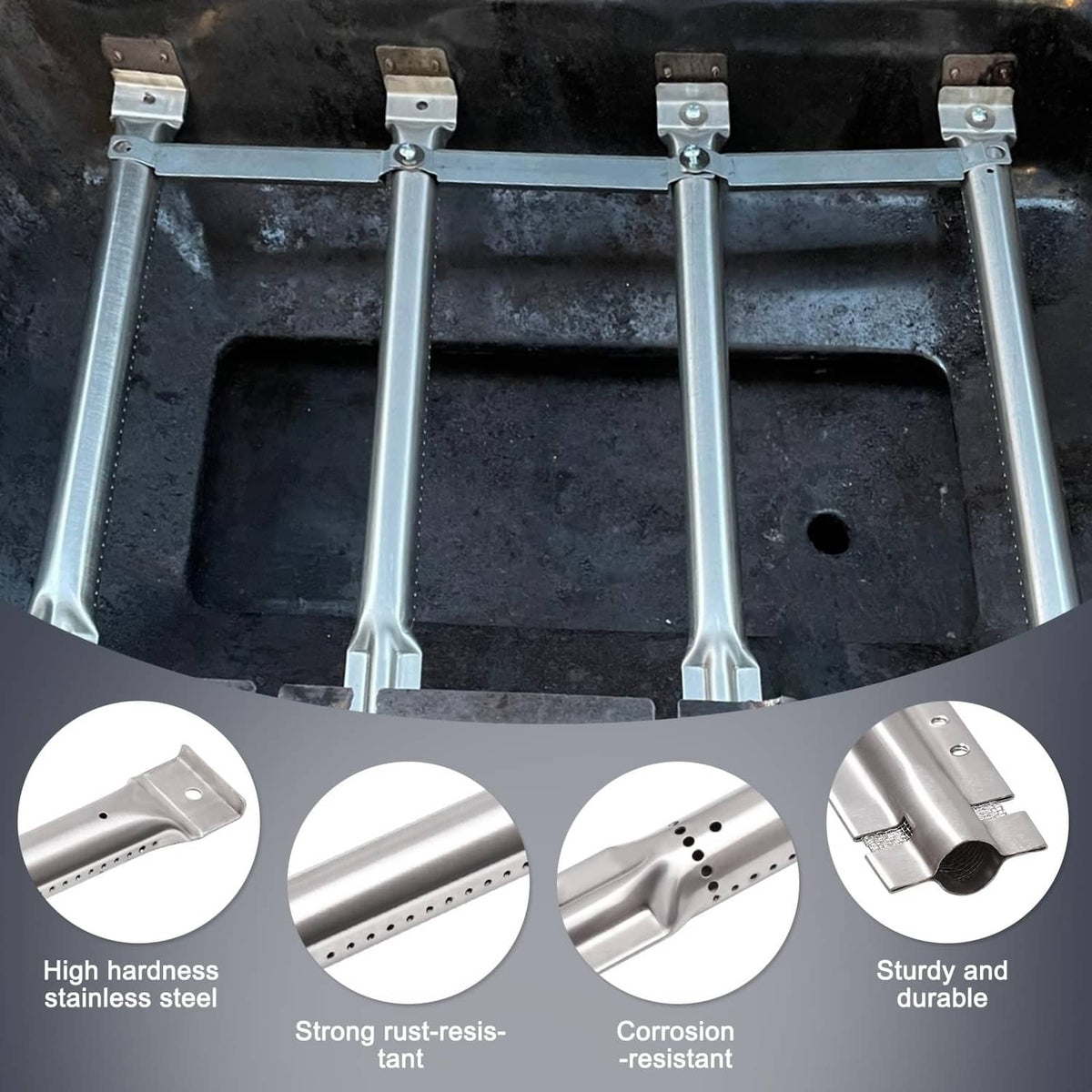 Stainless steel burner support frame bars for grill firebox replacement kit