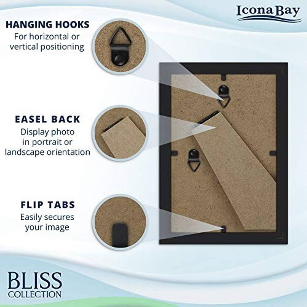 Black 4x6 photo frame back with hanging hooks, easel support, and flip tabs