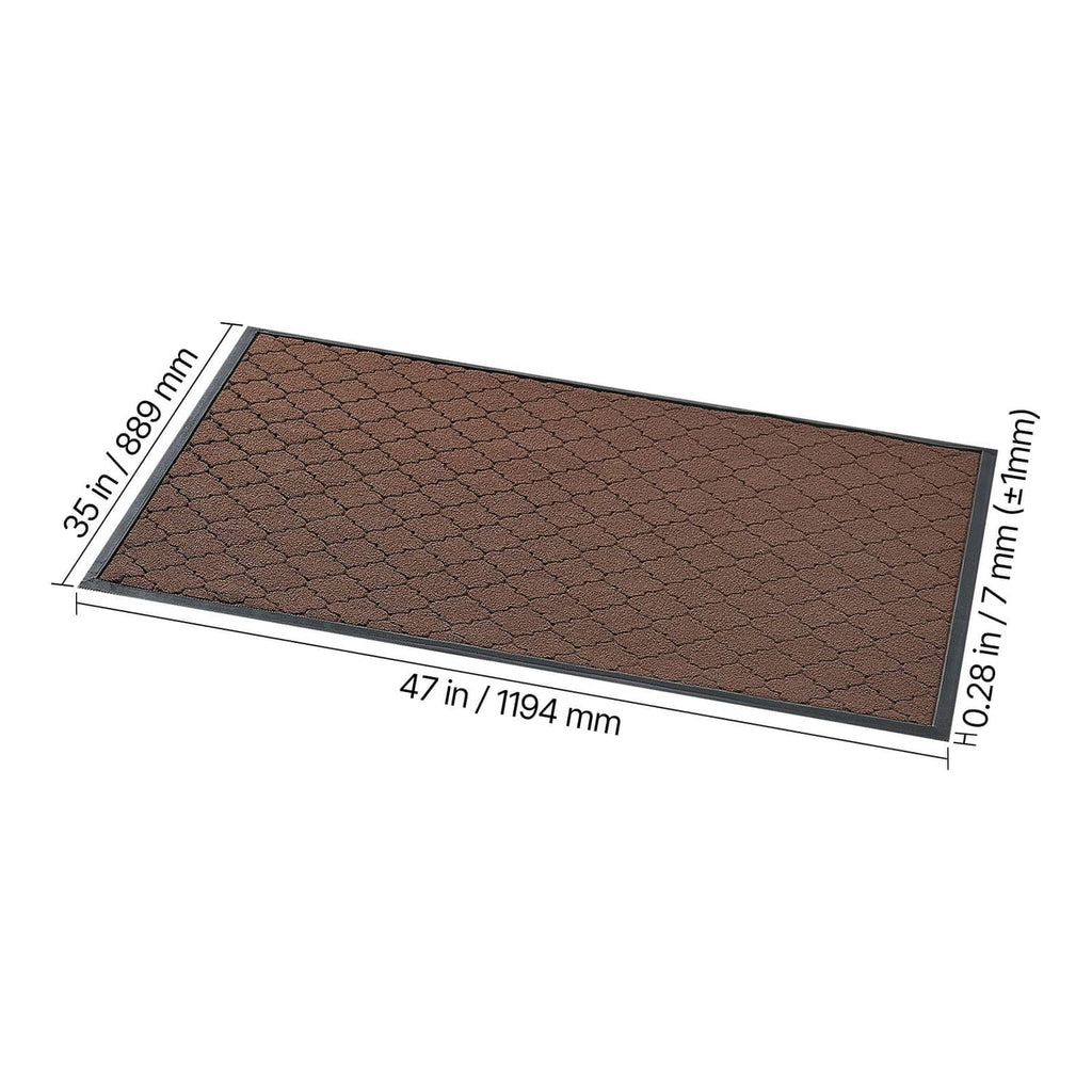 Brown rectangular front door mat, 47 x 35 in, with hexagon textured surface
