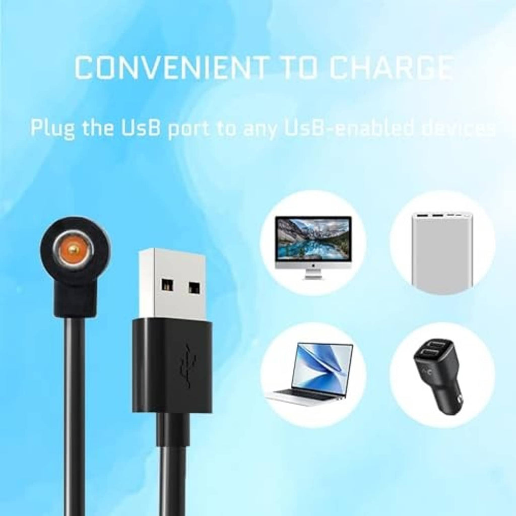 Magnetic ring charger USB cable with black plug and round magnetic charging pin
