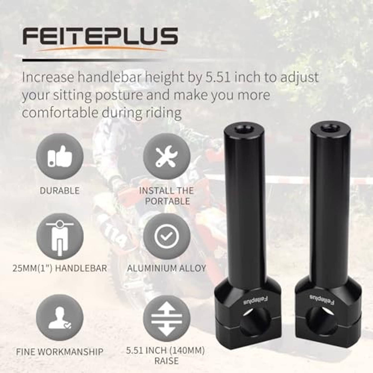 Two black handlebar riser posts with U-bolt style clamp openings