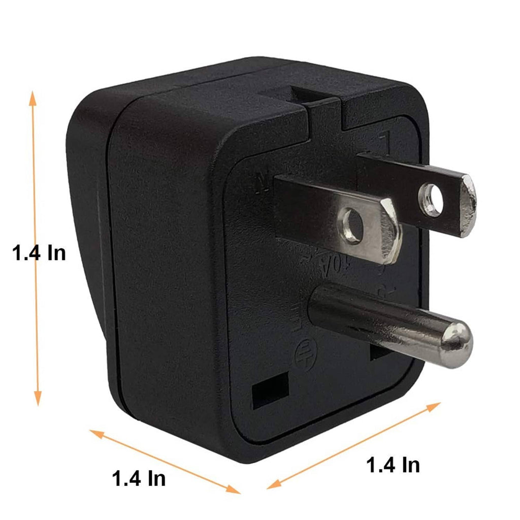 Black Type B plug adapter with two metal prongs and grounding pin
