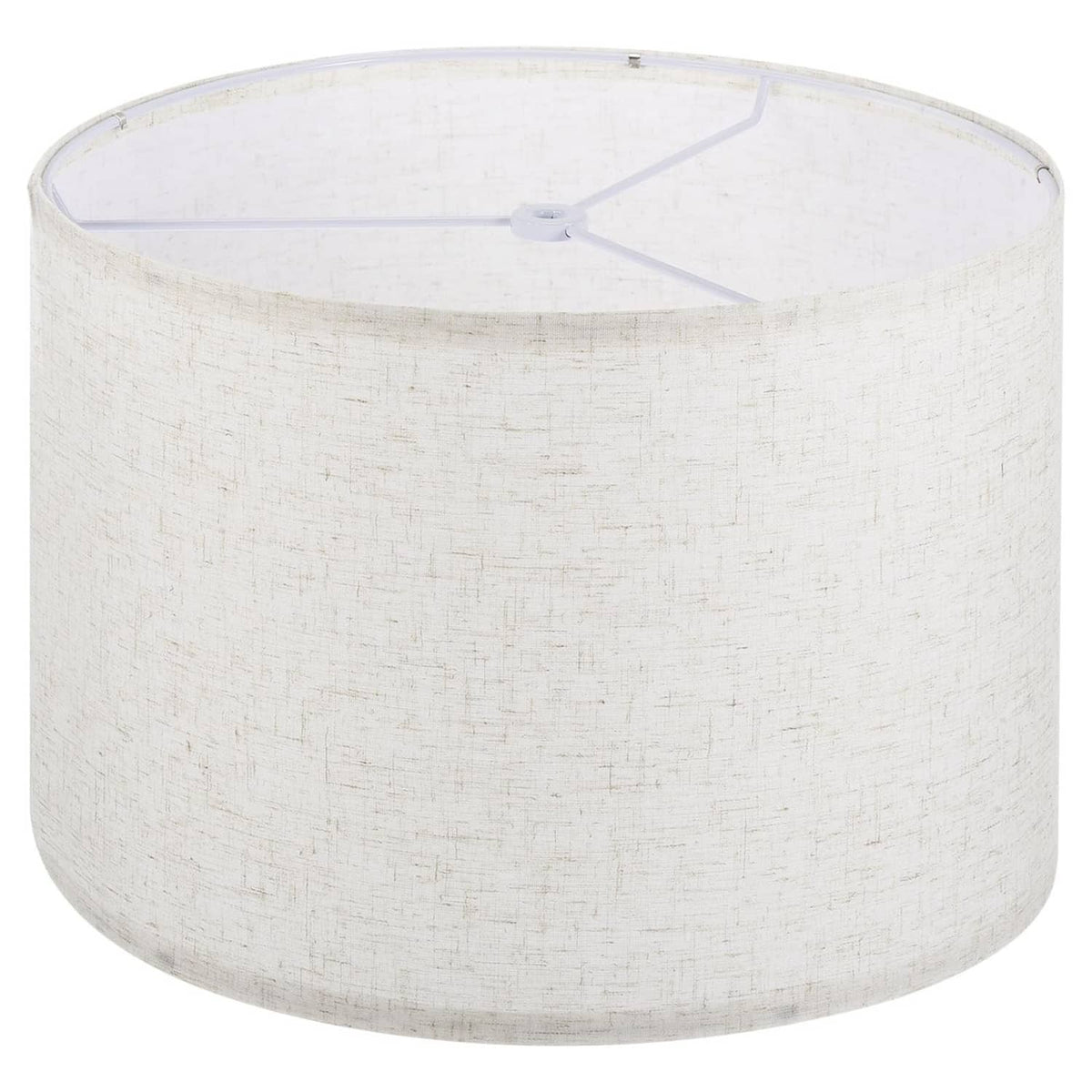 Beige linen round drum lamp shade with white inner fitter and top socket holder