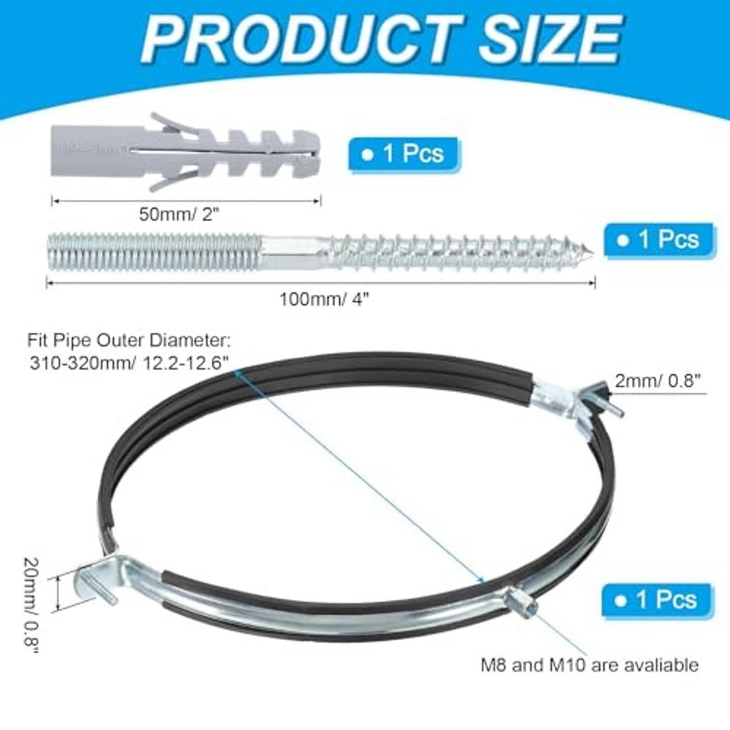 Adjustable black pipe hanger clamp with rubber insert and screw rod hardware