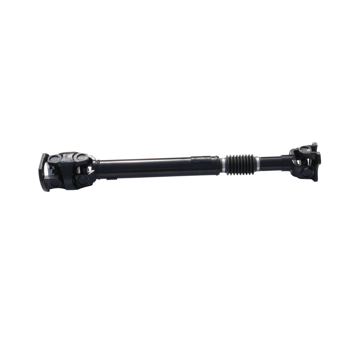 Front drive shaft assembly long view with center joint and end yokes