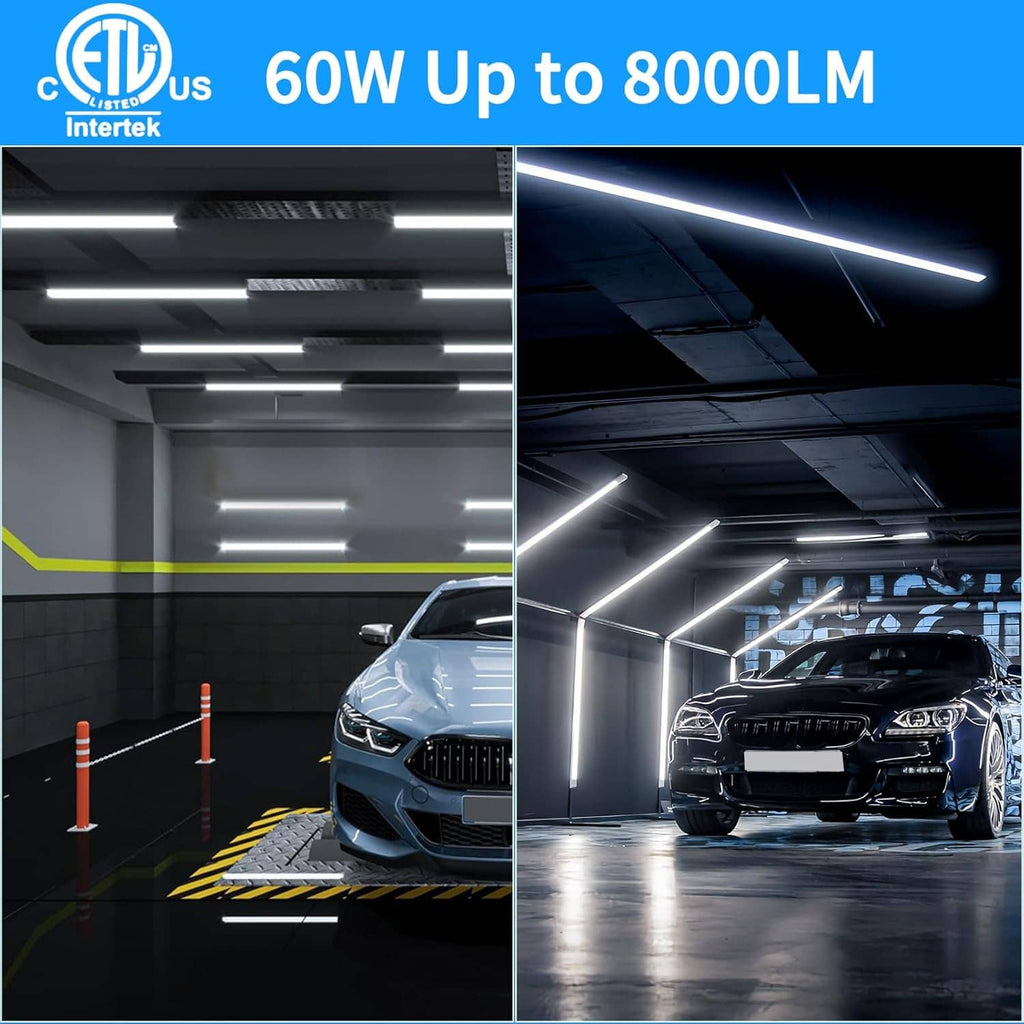 LED shop light fixture with multiple LED strips, bright white output