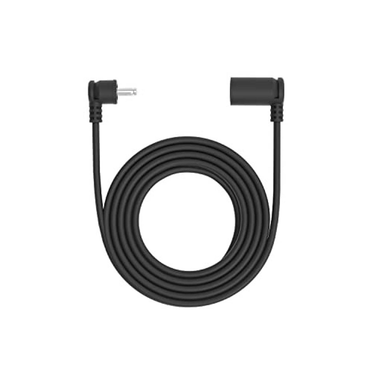Coiled black barrel plug extension cable with two plug ends, 10 ft length.
