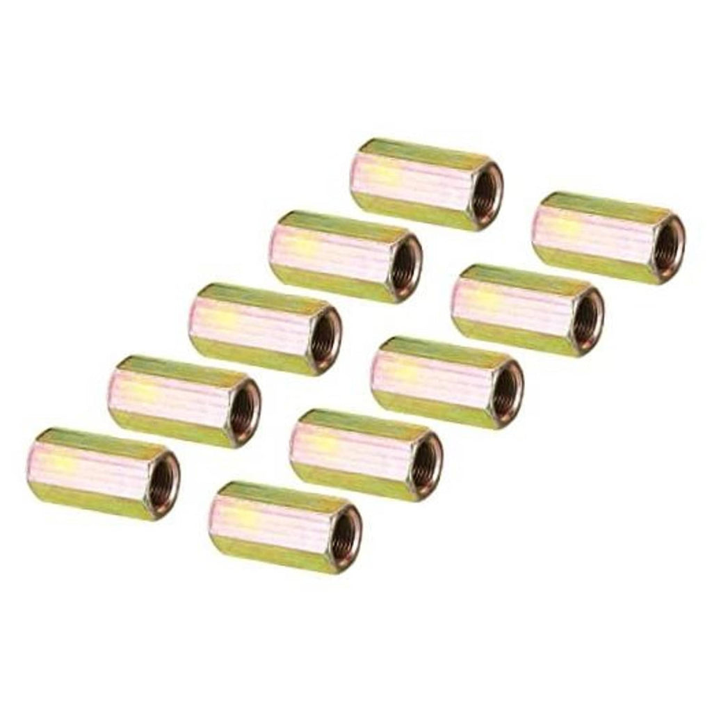 Hex coupling nuts set with female threads, zinc-coated steel sleeves, iridescent finish (10)