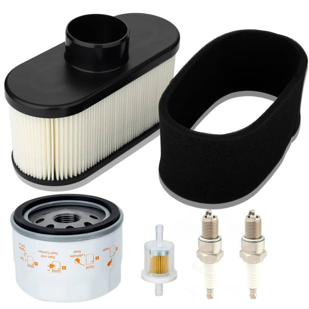 Air filter tune-up kit with pleated filter, foam seal, oil filter, and spark plugs