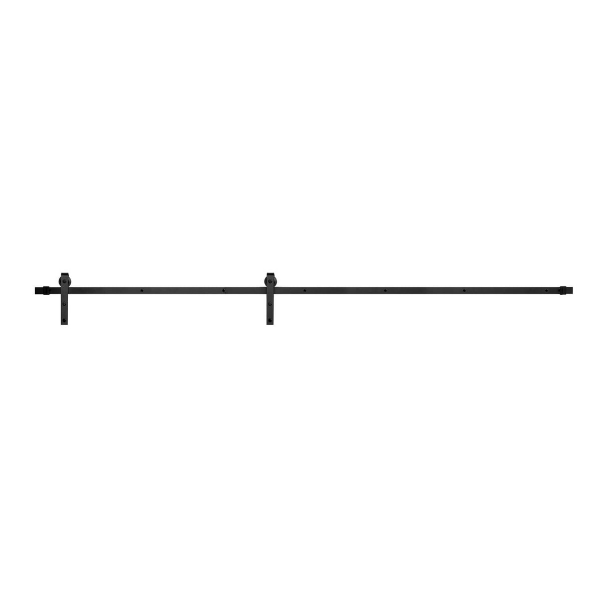 Black sliding barn door hardware rail with two mounting brackets
