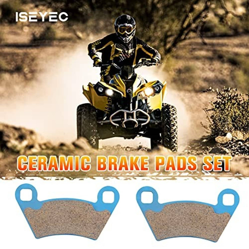 Ceramic brake pads set with blue backing and brown friction material
