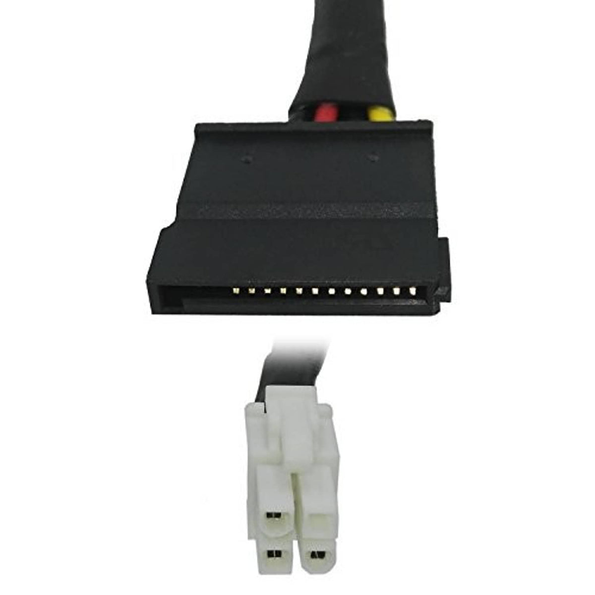 SATA power connector with 15-pin interface on black cable, plus white plug end
