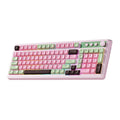 Cream, pink, and green wireless gaming keyboard with mechanical keycaps and black spacebar