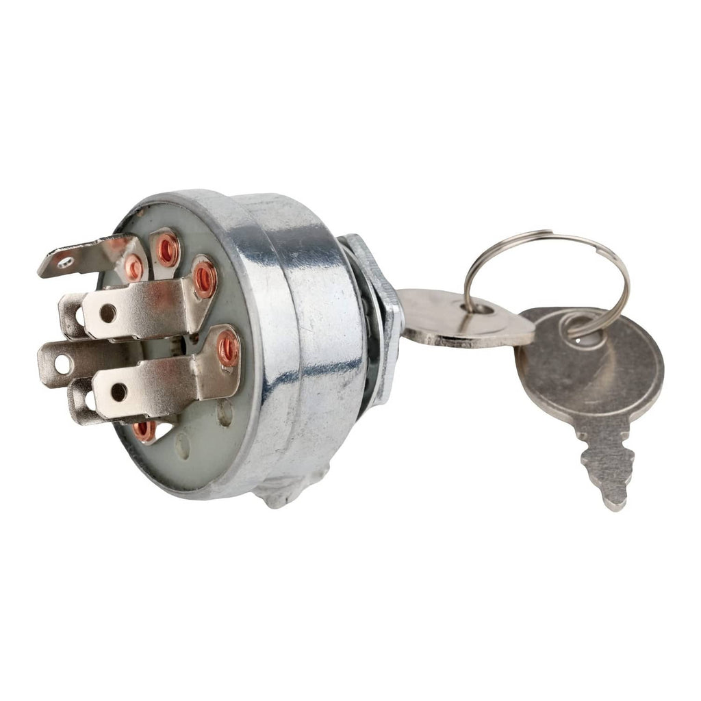 Ignition switch with round terminal plate, copper contacts, and two keys