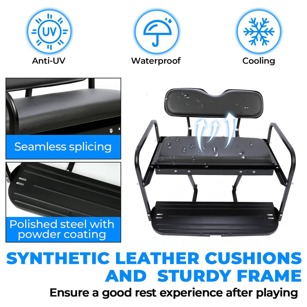 Black synthetic leather rear seat kit with padded backrest, waterproof-style finish
