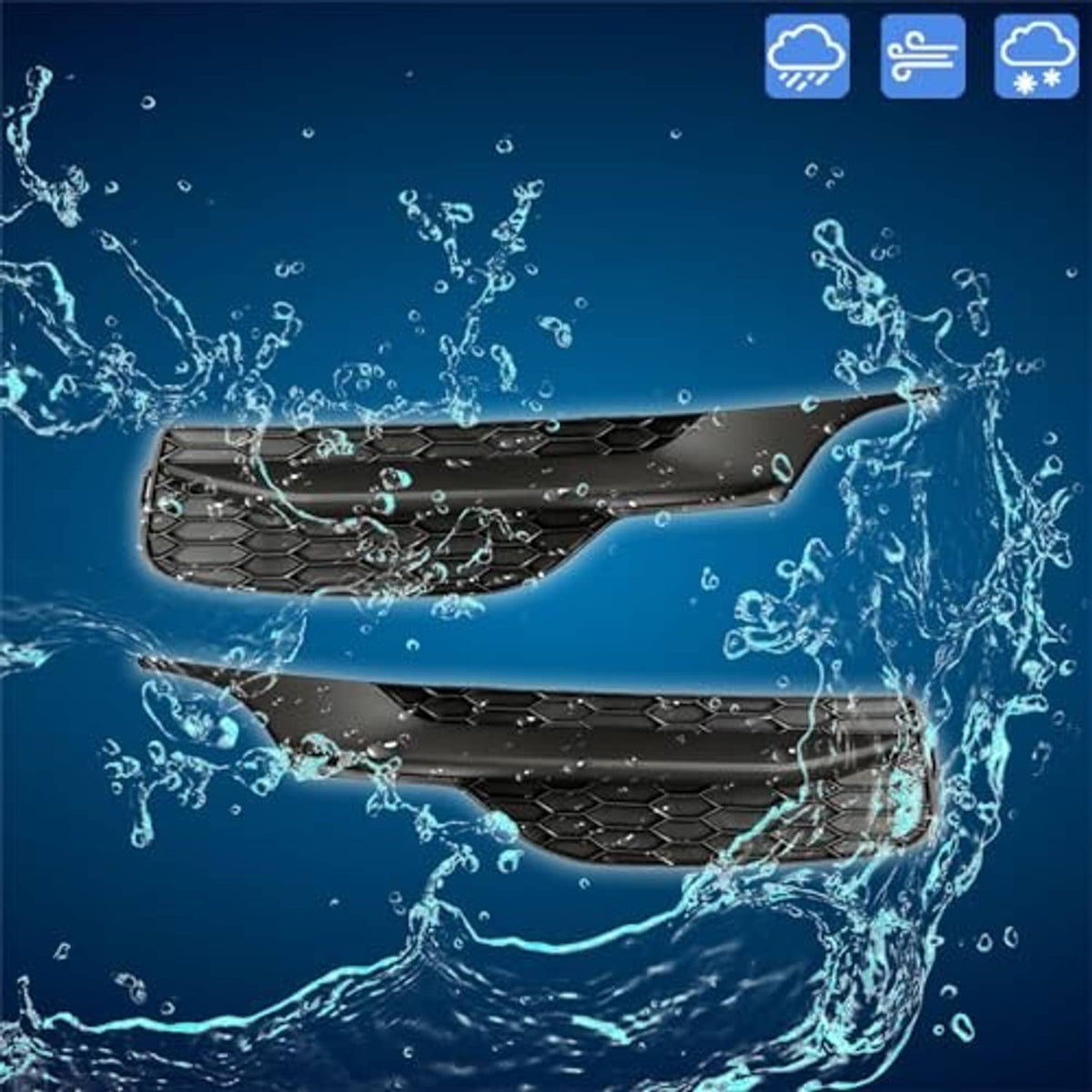Textured black front bumper fog light covers with honeycomb grille texture