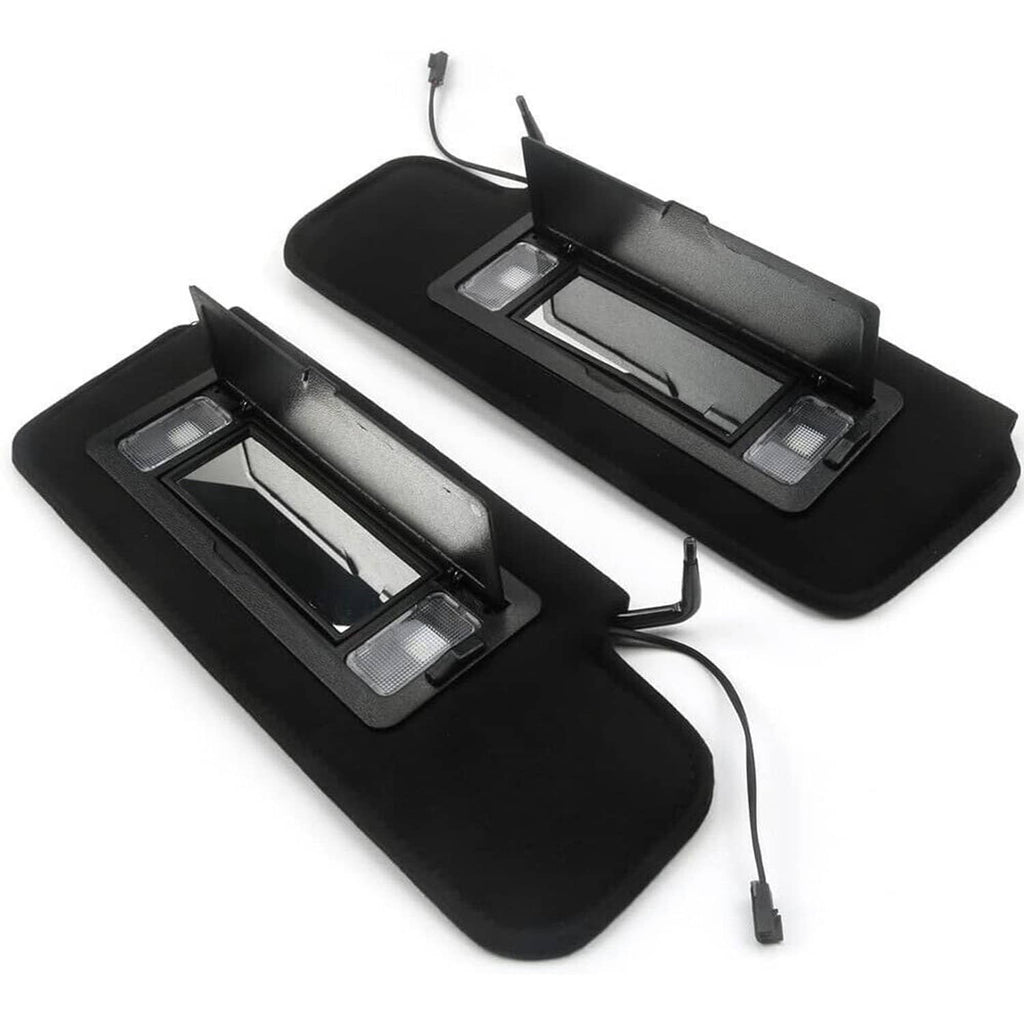 Car sun visors with LED vanity mirrors, black 2-pack with wiring