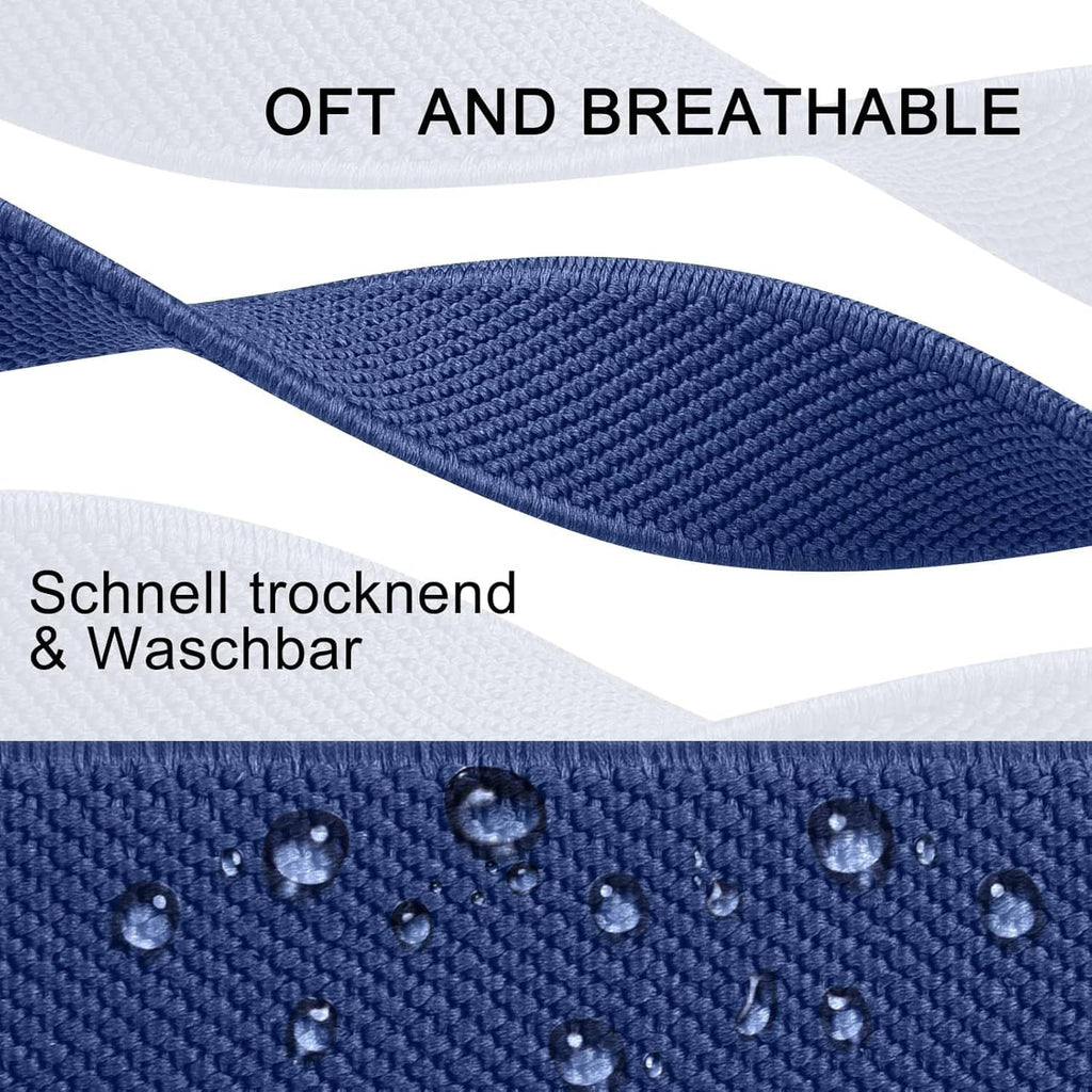 Blue woven watch band fabric with water droplets, breathable design