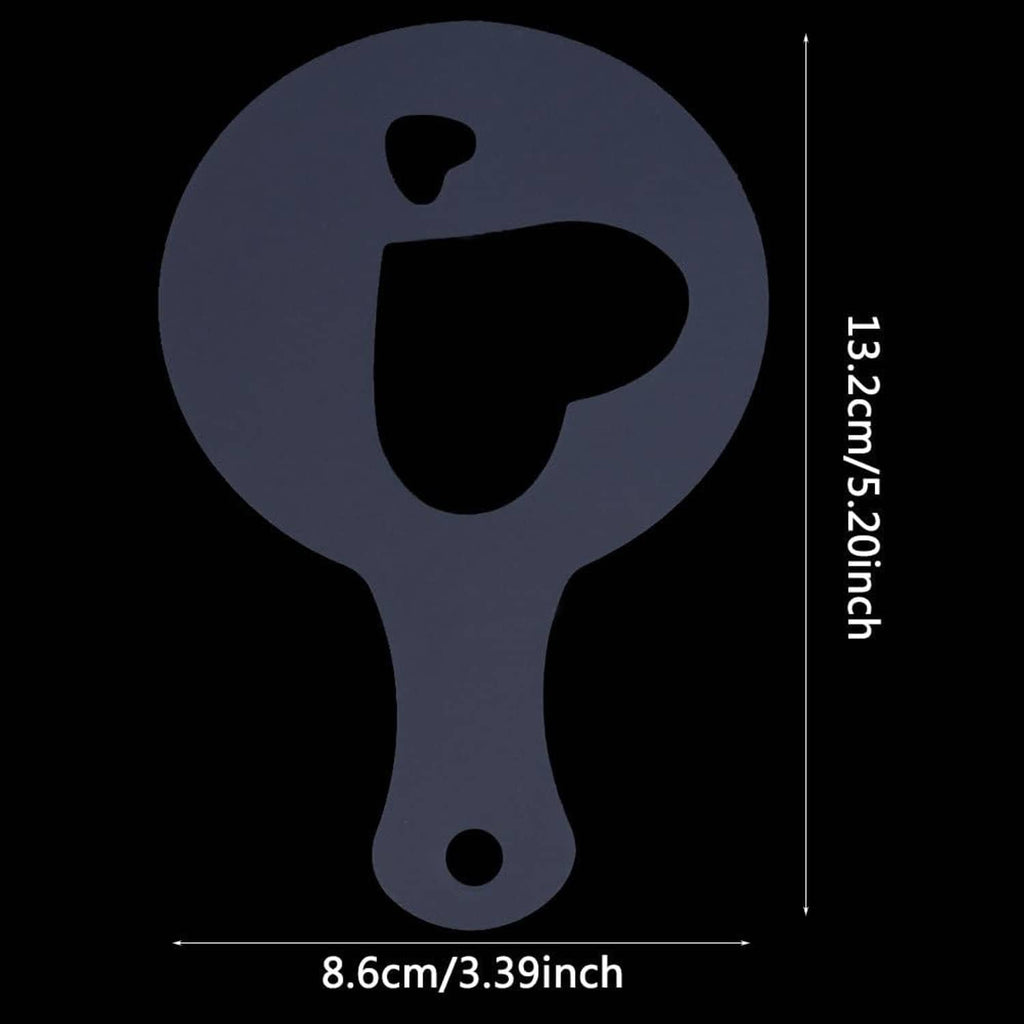 Purple coffee stencil silhouette with size labels 13.2 cm and 8.6 cm