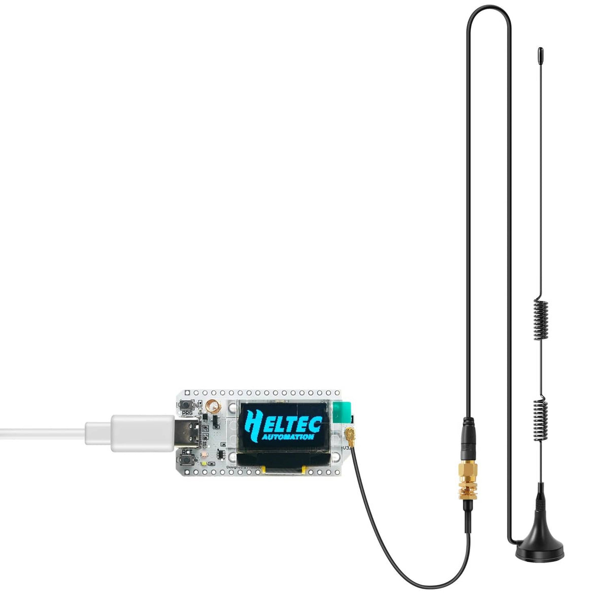 Long-range antenna kit with RF module, black cable, gold connector, whip antennas