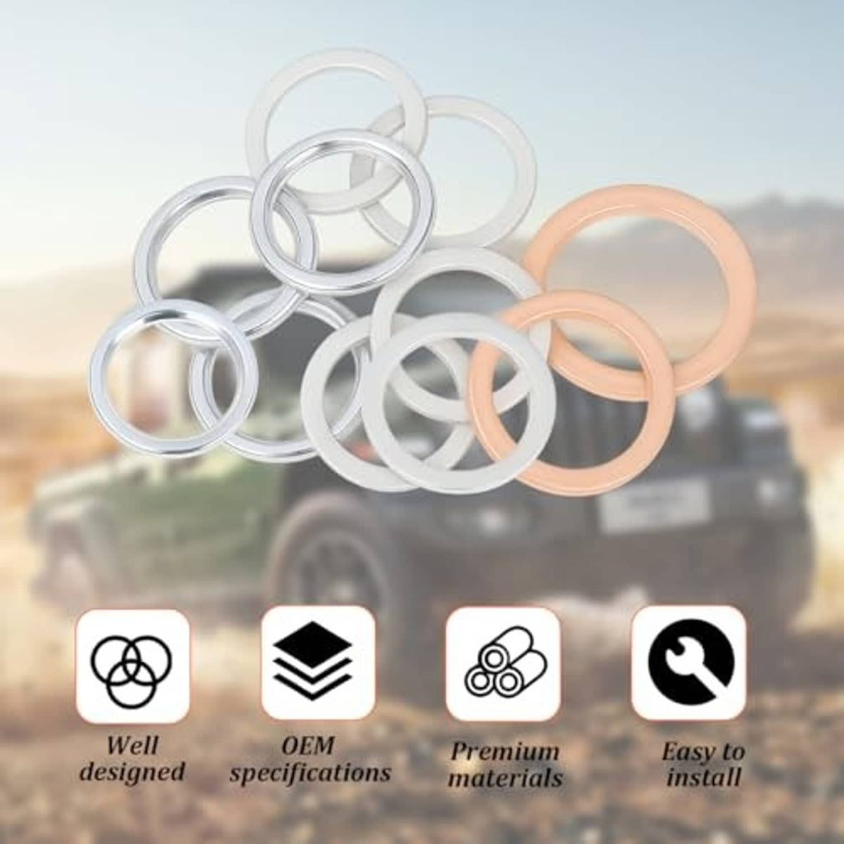 Mixed copper and silver crush washer gasket rings, multi-piece assortment