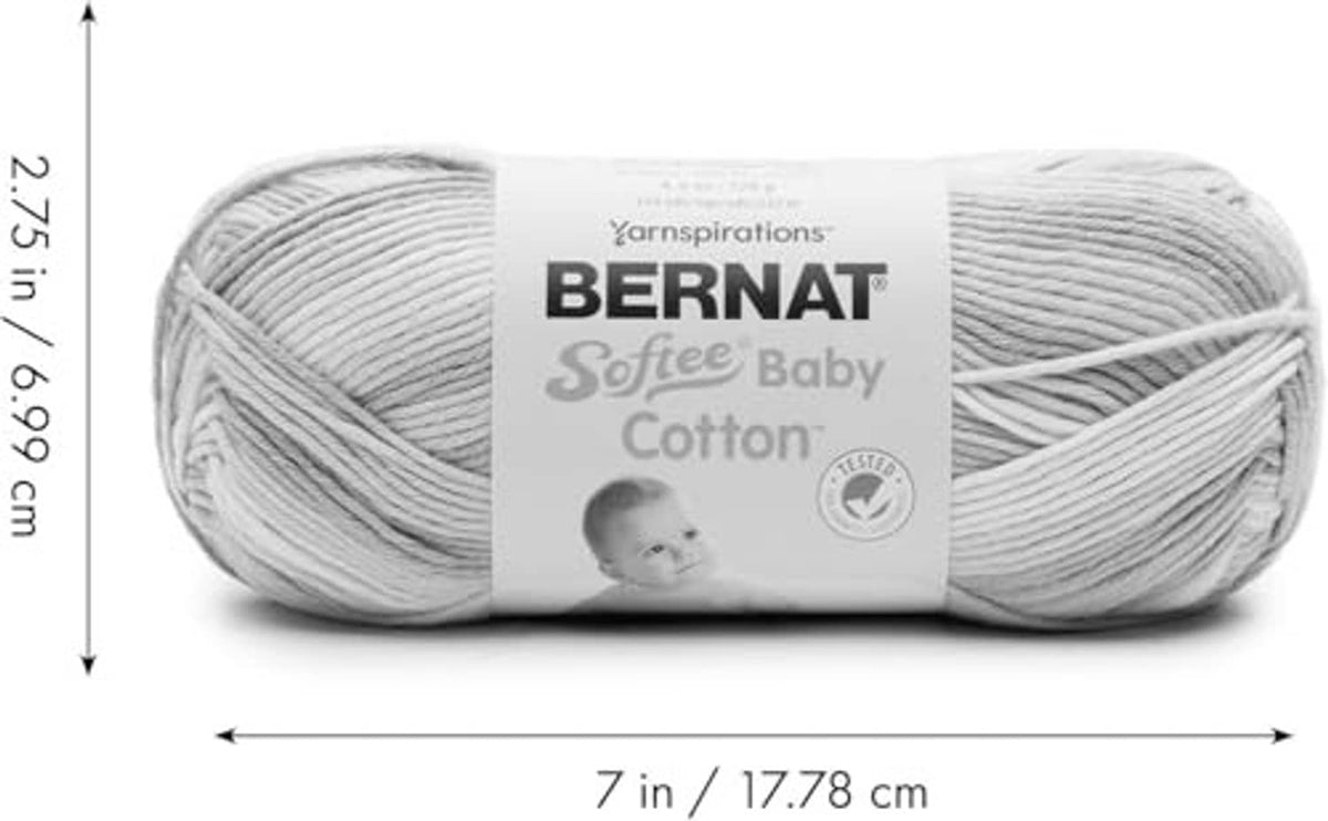 Light gray Bernat Softee Baby Cotton yarn skein with label