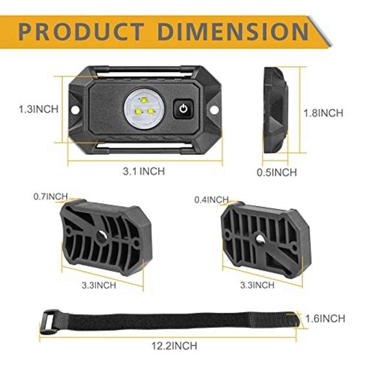 LED dome light dimensions diagram with white LED lens and black housing