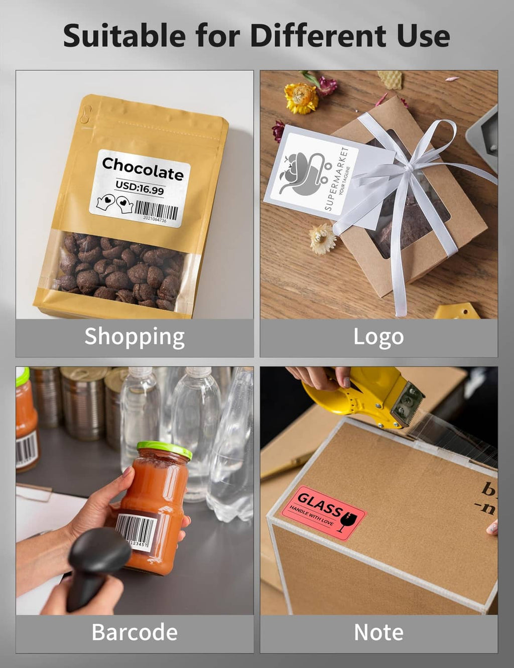 White thermal label printer suited for shopping labels, logos, barcode, and notes