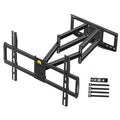 Full motion TV wall mount bracket with dual articulated arms, black steel