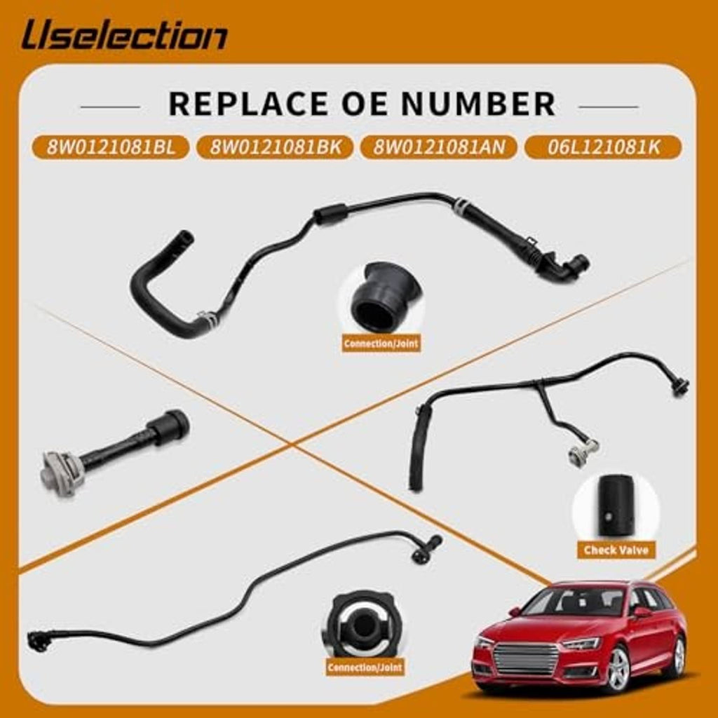 Black coolant hose set with connection joints and check valve component