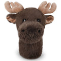Moose plush golf driver headcover in brown, with embroidered eyes and raised antlers