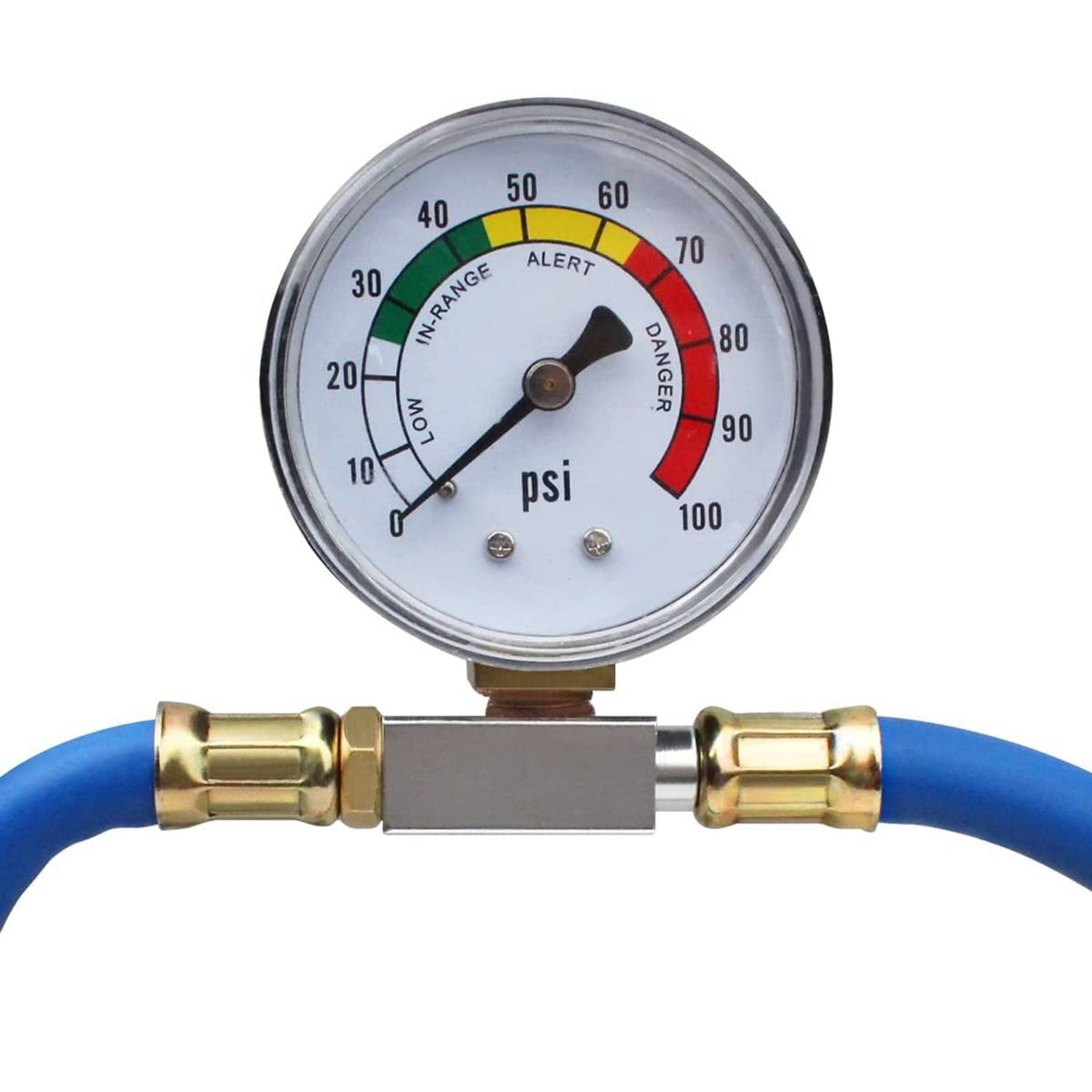 R134a PSI pressure gauge with alert ring on AC charging hose
