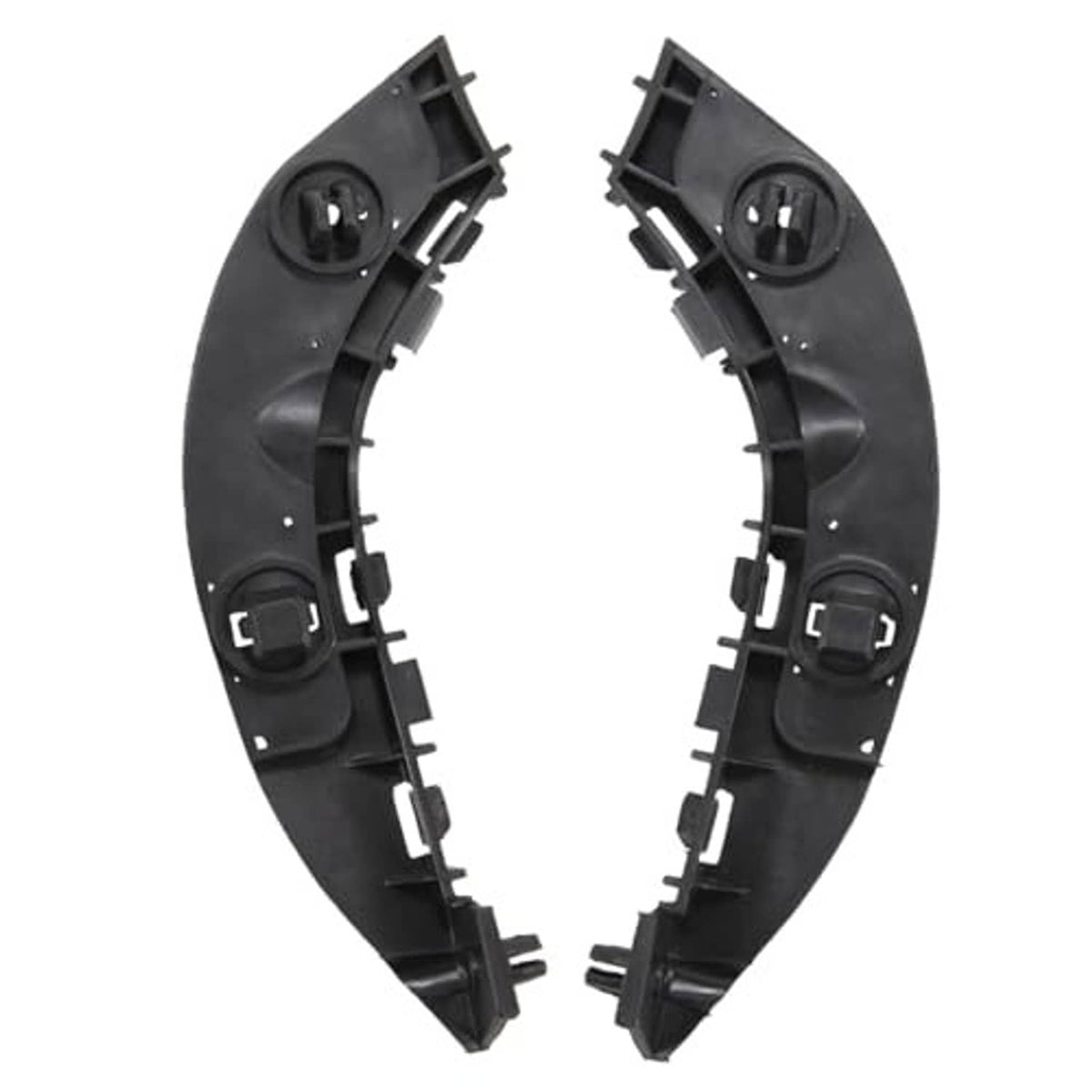 Front bumper bracket set with black plastic housings and round mounting openings