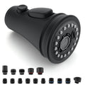 Matte black pull-down kitchen faucet spray head replacement with multi-hole face