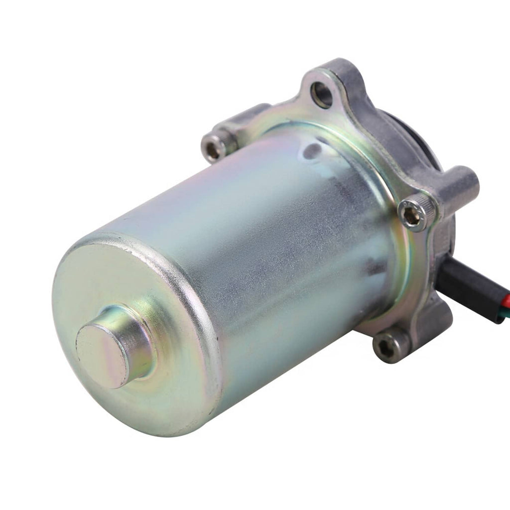 Power shift control motor side view with silver cylindrical housing and mounting tabs
