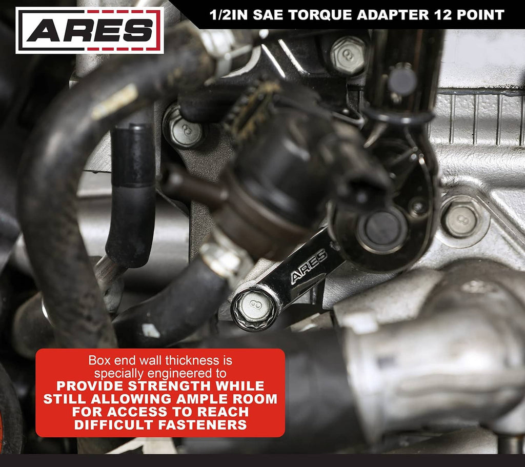 1/2 in 12-point torque adapter with box end on engine components