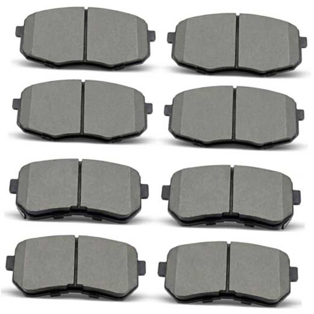 Ceramic front and rear brake pads set, 8-piece assortment, gray pads with metal clips
