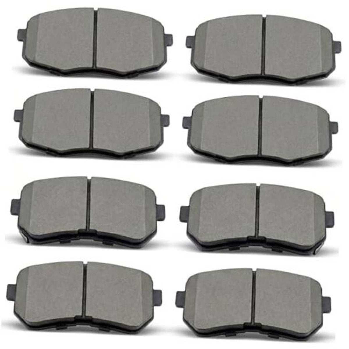 Ceramic front and rear brake pads set, 8-piece assortment, gray pads with metal clips