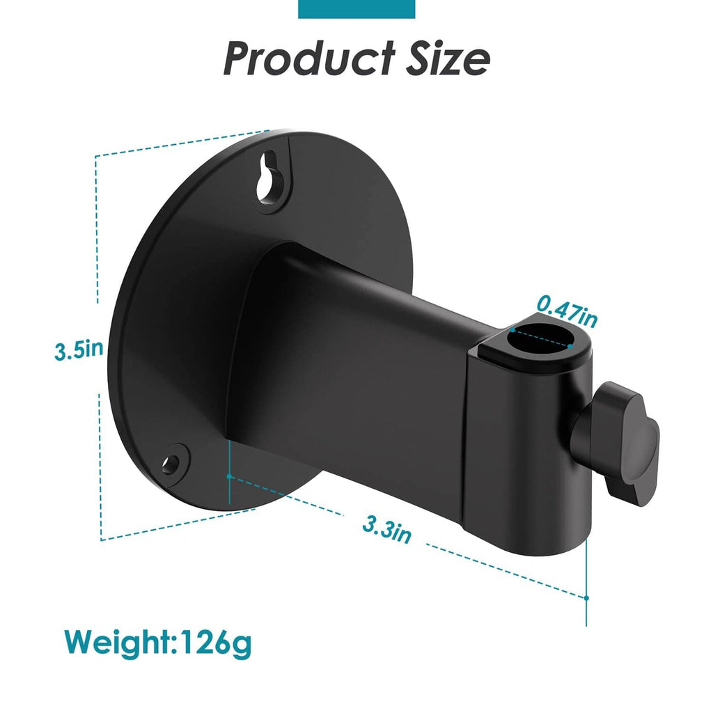 Black wall-mount boom arm with round plate and mic clip for vertical mounting