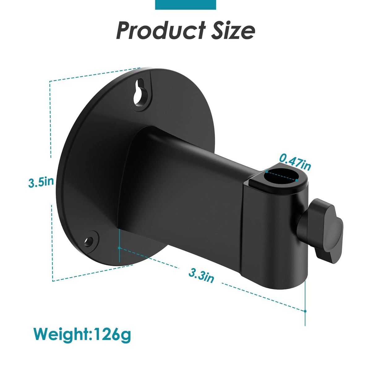 Black wall-mount boom arm with round plate and mic clip for vertical mounting