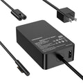 Black AC power adapter with DC barrel plug, USB port, and detachable power cable ends