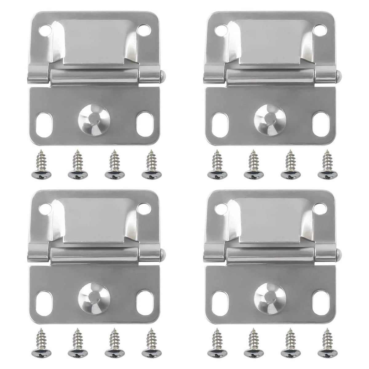Stainless steel cooler hinges with mounting screws, two-piece latch hardware set.