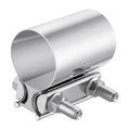 2-inch exhaust butt joint band clamp sleeve coupler in polished metal with two bolts