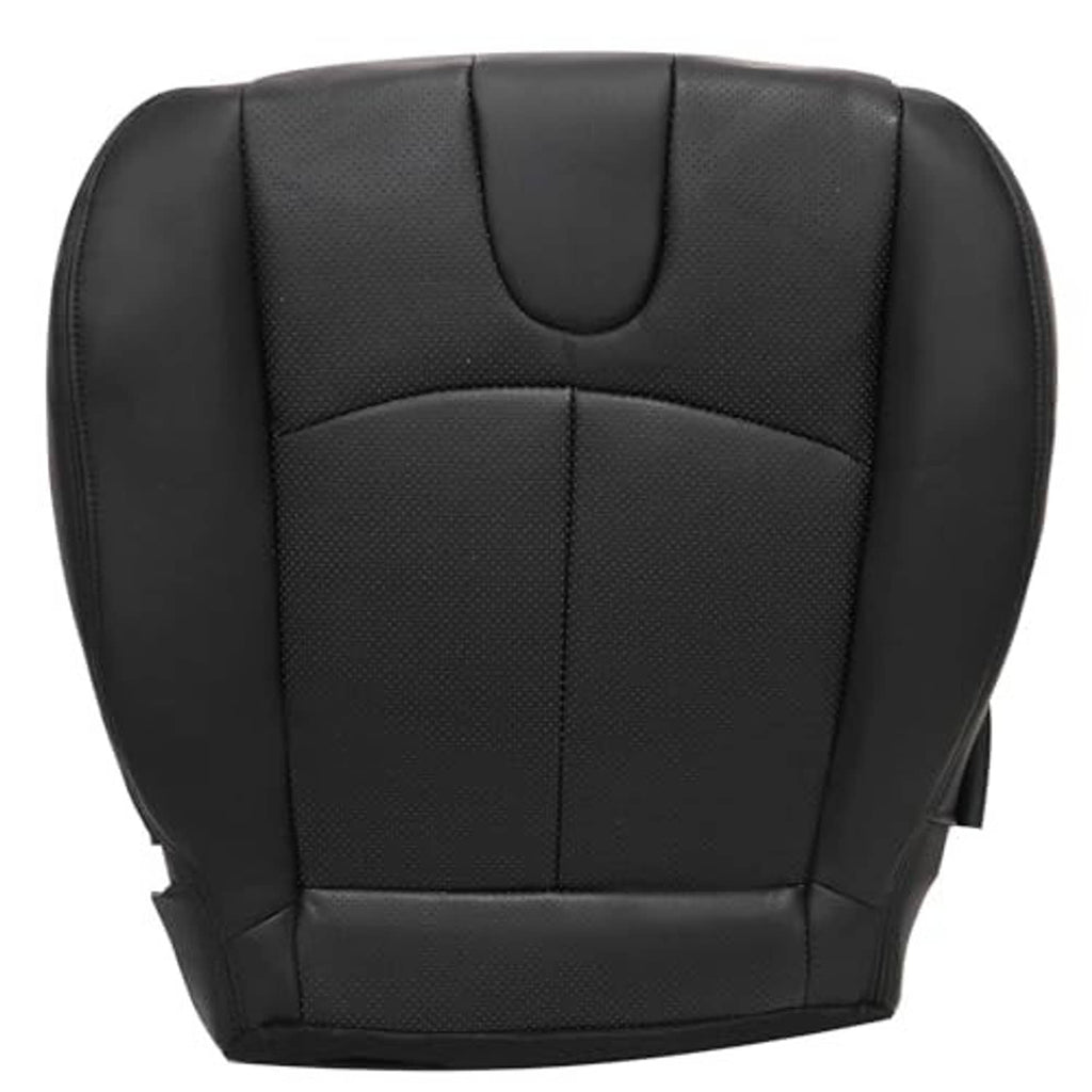Black perforated leather seat cover with embossed texture and stitched seams