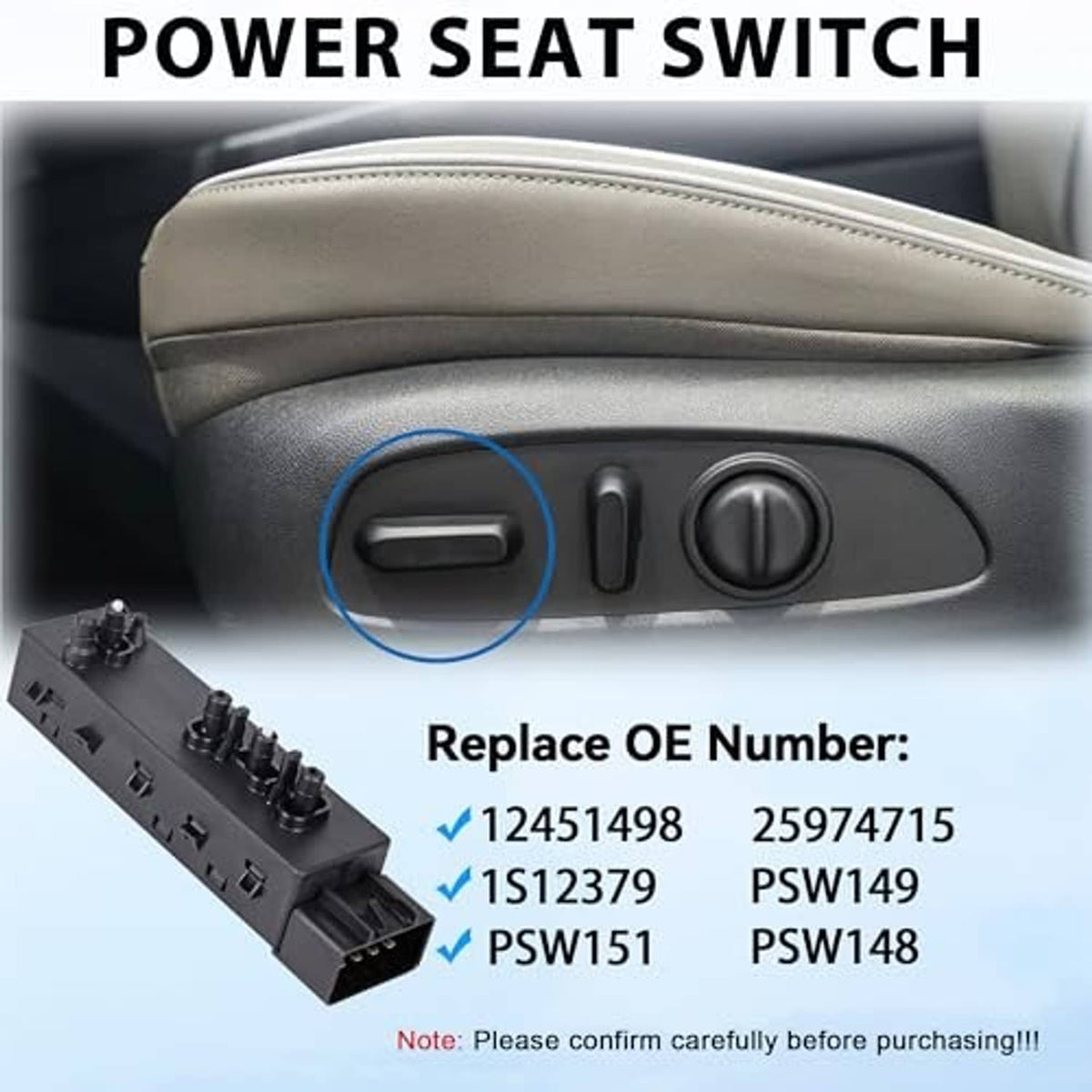 Power seat switch control panel with rocker switch and round dial
