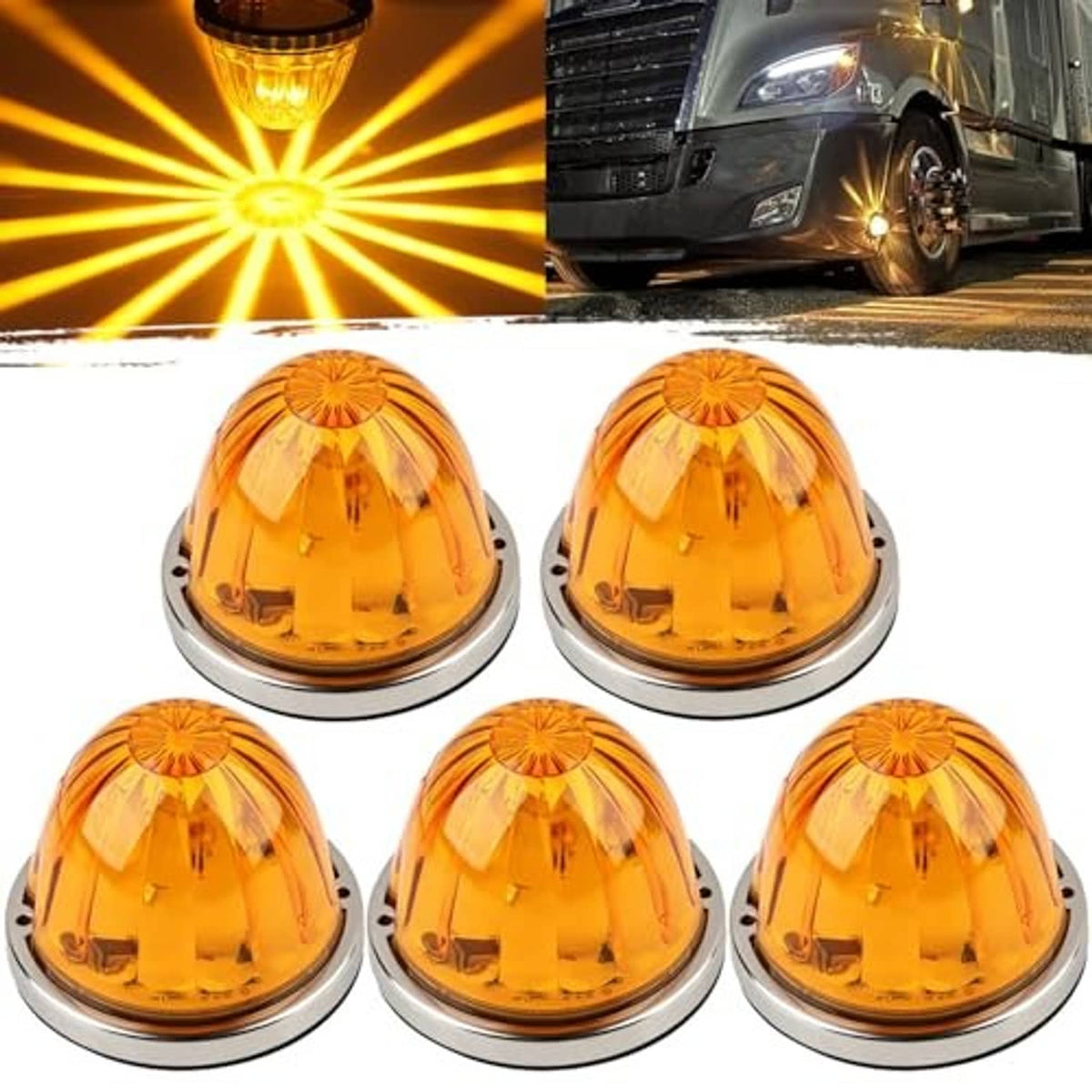 Five amber dome-style LED roof marker lights with round chrome bases
